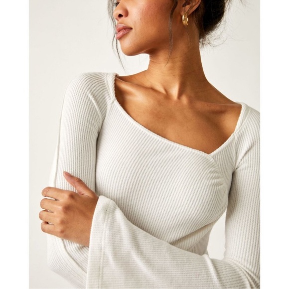 FREE PEOPLE On A Cloud Bodysuit Ivory Hippie Boho Bell Sleeve - Picture 5 of 13